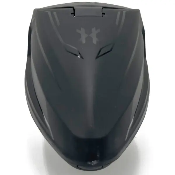 Black paintball hopper with logo.