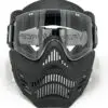 Black paintball mask with clear lens.