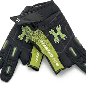 Black and green tactical gloves.