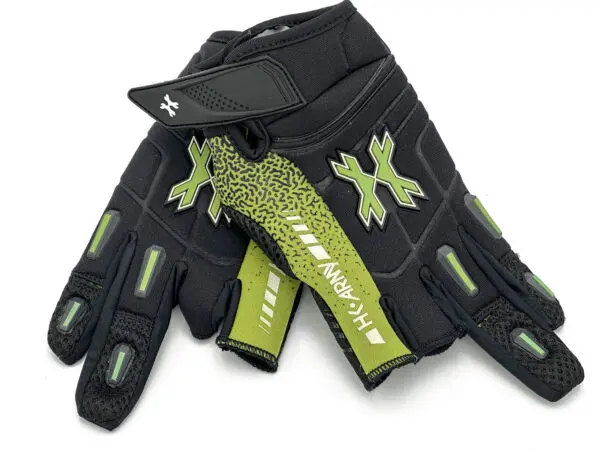 Black and green tactical gloves.