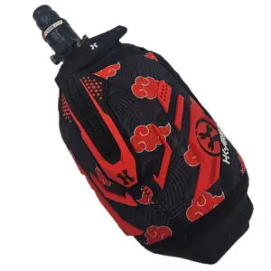Red and black paintball pod with clouds.