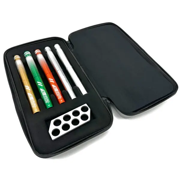 Carrying case with colorful markers and holders.