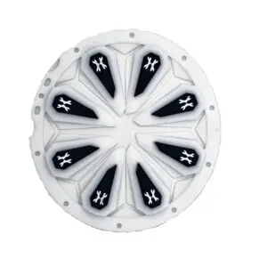 White and black paintball barrel tip.