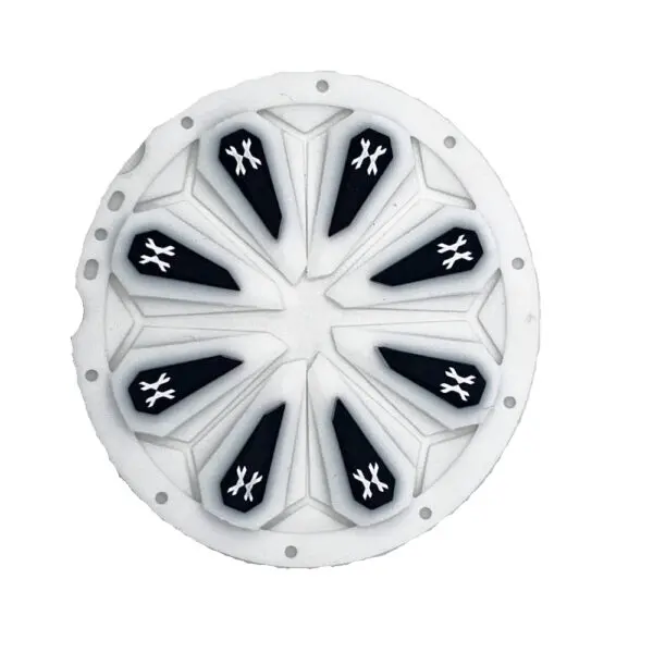 White and black paintball barrel tip.