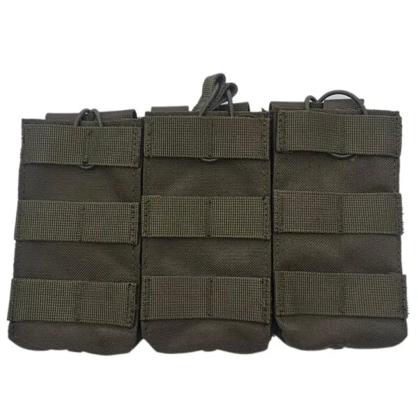 Triple olive green tactical magazine pouches.