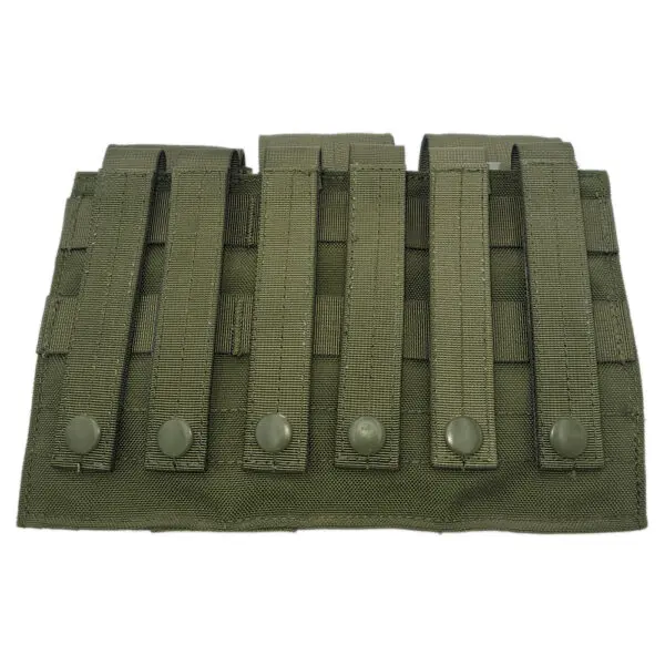 Olive green six-pouch tactical mag pouch.