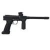 Black paintball marker, side view.