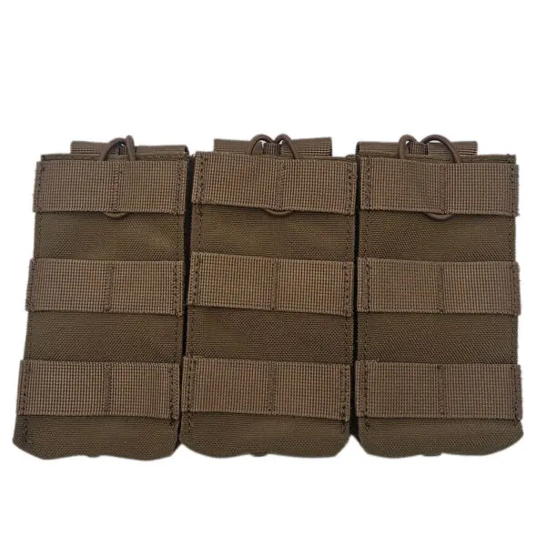 Triple tan tactical magazine pouches.
