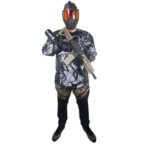 Person in paintball gear holding a marker.