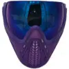 Purple paintball mask with blue lens.