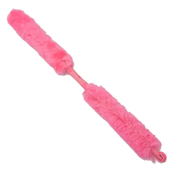 Pink fluffy duster for cleaning.