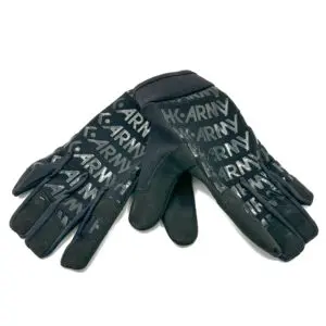 Black gloves with "Army" printed on them.