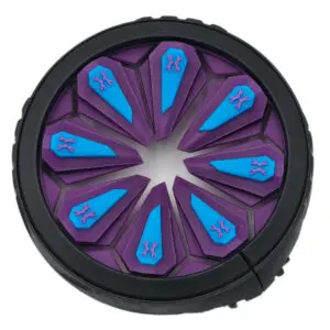 Purple and blue paintball loader wheel.