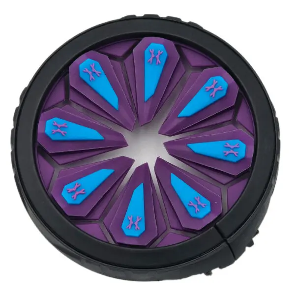 Purple and blue paintball loader wheel.
