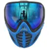 Blue paintball mask with mirrored lens.