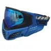 Blue paintball mask with mirrored lens.