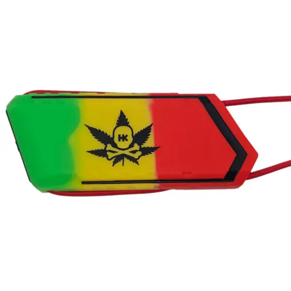 Rasta-colored silicone case with cannabis leaf.