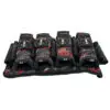 Red and black four-pod paintball harness.