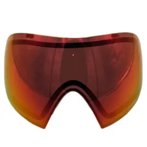 Red and orange mirrored paintball lens.