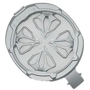 Silver Alpha Racing wheel cover.