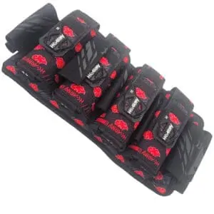 Black and red patterned weightlifting straps.