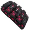 Black knee pads with red cloud pattern.
