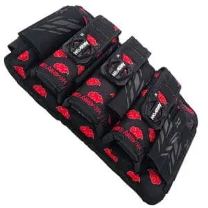 Black knee pads with red cloud pattern.