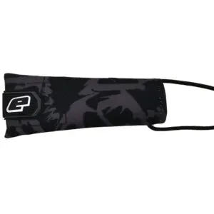 Black paintball barrel cover with logo.