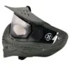 Green paintball mask with visor and goggles.