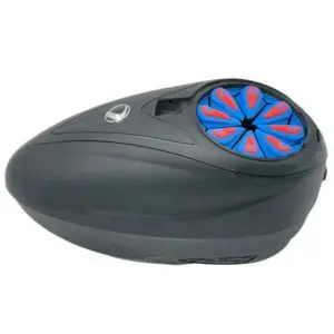 Black electric head massager with blue nodes.