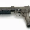 Transparent toy gun with black grip.